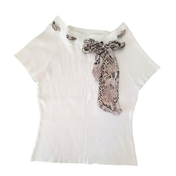 George Womans Cream Rib Knit Top and Vintage Style Accent Scarf size XL  JH1065 - Picture 1 of 4